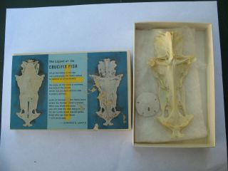 Vintage Crucifix Fish Legend Bones Image Of Jesus Christ With Sand Dollar