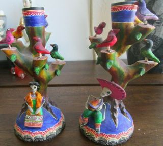 Day Of The Dead Candlesticks By Designer Saul Montesinos,  Signed A Pair