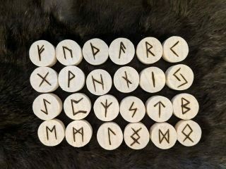 Elder Futhark Runes Raw Poplar Heathen Asatru Rune Set With Bag