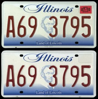 (2) Illinois 2010 License Plates Pair - A69 3795 - Land Of Lincoln