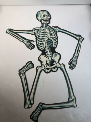 Vintage Paper Halloween Die Cut Jointed Skeleton Flat Decor Marked Beistle 32 In