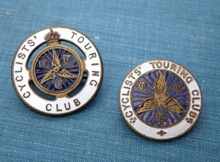 Vintage Cyclist Touring Club Enamel Badges X 2