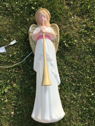 Christmas In July Vintage Lighted Blow Mold Angel With Horn