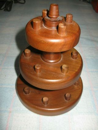 Vintage Round Wooden 3 - Tier Wooden 18 Thimble Display Holder Stand - 6 1/2 "
