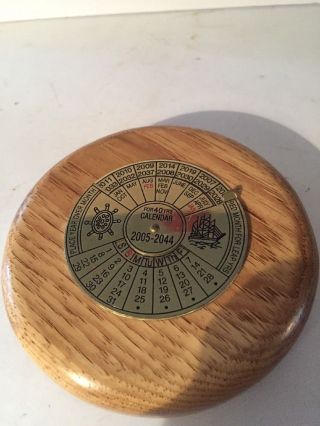 40 Year Nautical Perpetual Calendar Hand Crafted Wood Paperweight 2005 - 2044