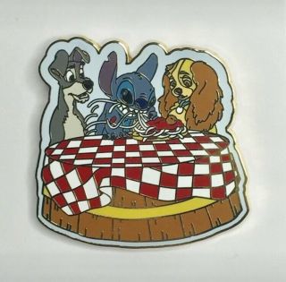 Rare Disney Trading Pin Lady And The Tramp With Stitch Spaghetti Scene Lilo