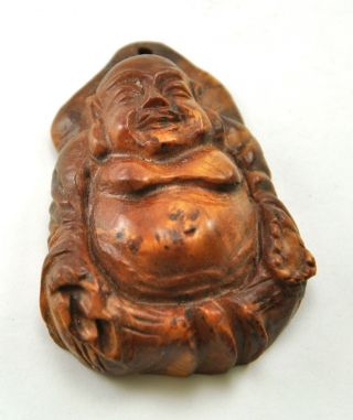 Vintage Boxwood Natural Wood Hand Carved Carving Figurine Happy Buddha Pendant 2