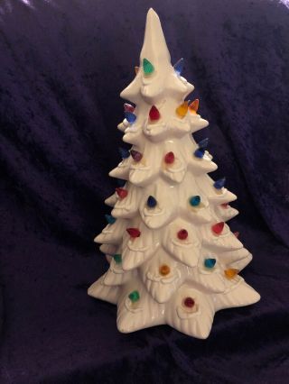 Vintage Holland Mold Ceramic Luminous White Lighted Christmas Tree - 13”