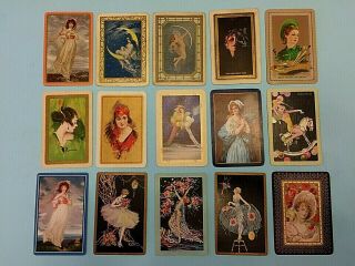 B.  15 X Vintage Playing Swap Cards Inc 3 Wide Ladies Girls Art Deco Women Coles ?