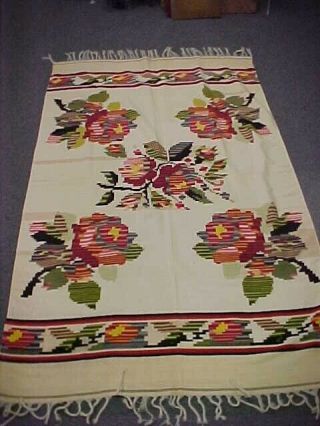 Vintage Mexican Saltillo Serape Woven Blanket Rug 83x50 Multi Colored Bright 2