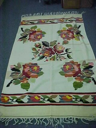 Vintage Mexican Saltillo Serape Woven Blanket Rug 83x50 Multi Colored Bright 6