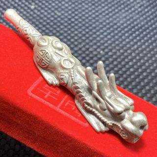 80g Tibetan Silver Pipe Smoking Statue Sacred Dragon Head Hand - Made Tobacco Rod