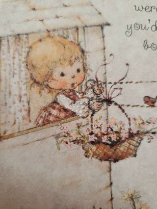 Vntg.  Hallmark Mary Hamilton Greeting Card Cute Girl Sending Basket Flowers