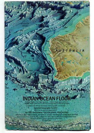Indian Ocean Floor 1967 Vintage National Geographic Map Wall Poster