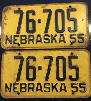 1955 Nebraska License Plates Dundy County (76) Ne 76 - 705 Matching Pair