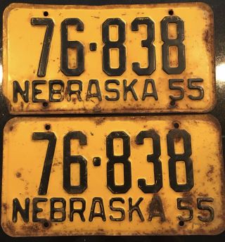 1955 Nebraska License Plates Dundy County (76) Ne 76 - 838 Matching Pair