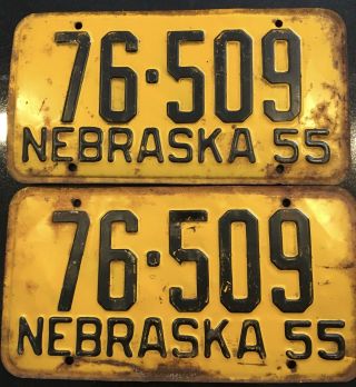 1955 Nebraska License Plates Dundy County (76) Ne 76 - 509 Matching Pair