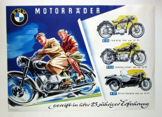 Vintage German Bmw Advertising Poster, .  Motorrader
