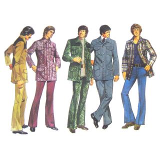 Vtg 70s Simplicity 5273 Mens Leisure Suit Unlined Shirt Jacket Pants Disco 38c