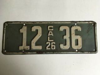 1926 California License Plate Low Number 4 Digit All