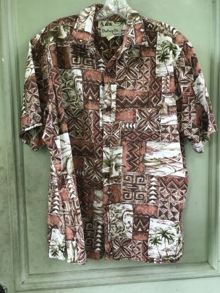 1970s Vintage Bishop St Classic Tiki Tapa Hawaiian Shirt Cotton Usa L N/r