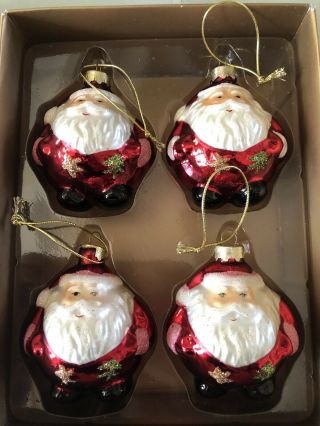Pier 1 Imports Set Of 4 Glass Santa Ornaments