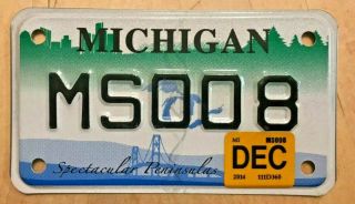 Michigan Motorcycle Cycle Spectacular Peninsulas License Plate " Ms 008 "