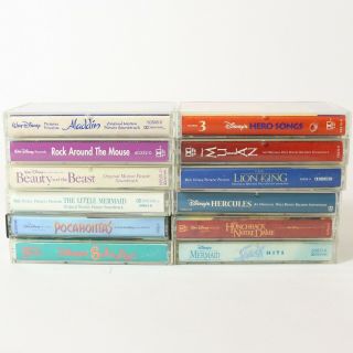 12 Disney Cassette Tapes Soundtracks,  Pocahontas,  Mulan,  Lion King,  Aladdin