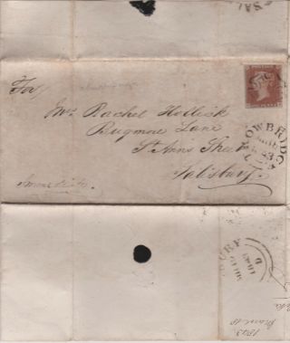 1843 Qv Trowbridge Mx Maltese Cross On Letter With A 1d Penny Red Stamp
