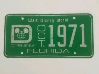 Walt Disney World October 1971 Opening Metal License Plate Green
