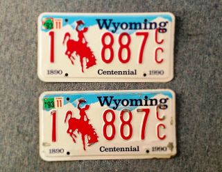 1890 Centennial 1990 Vintage Wyoming License Plate Set 1 - 887cc Wy 93
