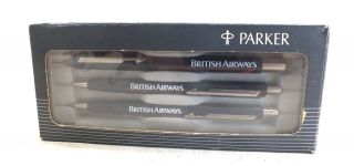 Set Of 3 Vintage Boxed British Airways Parker Roller Ball Pen Fountain Pen - P11