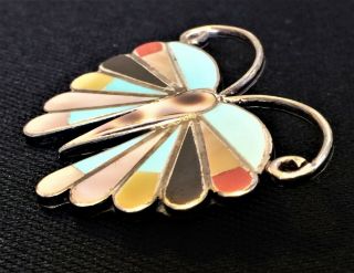 Vtg.  Native American Navajo Zuni Silver Inlay Turquoise Butterfly Pin Brooch EE 3
