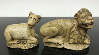 Vtg 2pc Chinese Carved Soapstone ? Animal Miniature Figurines