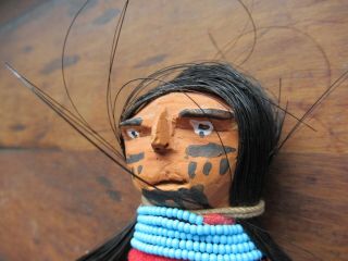 19th Century Mojave Yuma Clay Doll Bold Facial Tattooing Coarse Hair Blue Beads