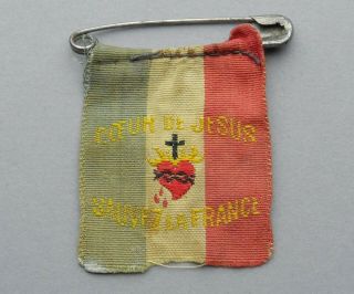 Sacred Heart Of Jesus.  Antique Religious Ribbon.  French Medal.  Ex Voto.