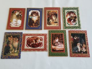 Victorian Cat Kitten Christmas Cards 18 Ct W/env Bonus Metal Tin England