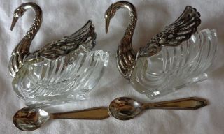 Vtg 4 Pc Birks Swan Form Open Salt Or Mustard Dishes W Moveable Wings Sp Perfect