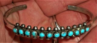 Antique C.  1930 Zuni Coin Silver Turquoise Row Bracelet Great Blue Stones Vafo