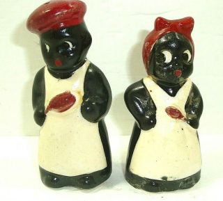 Vtg Black Americana 4 " Salt And Pepper Shakers Made In Occupied Japan