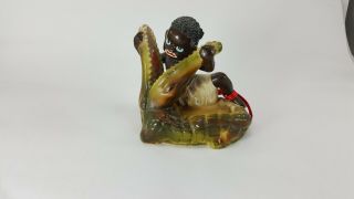 Vintage/antique Black Americana Black Boy Fighting Alligator Porcelain Ashtray
