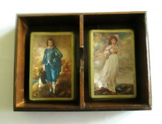 Vintage Arrco Blue Boy And Pinkie Decks Of Playing Cards In Initialed Wood Box