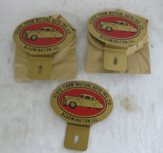 3 Nos Vintage State Farm Ins License Plate Toppers In Package