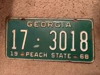 Vintage 1968 Georgia Peach State Automobile License Plate Tag 17 • 3018