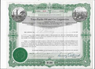 1938 Texas Pacific Oil And Gas Corporation Capital Stock Certificate Usa