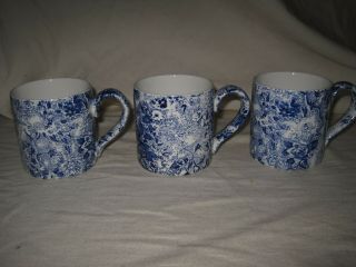 3 Laura Ashley Chintzware Blue & White Floral Staffordshire Coffee Mugs 1989