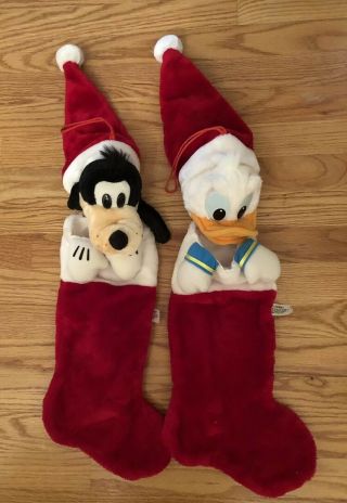 Vintage Disney Goofy & Donald Duck Red Plush Christmas Stockings