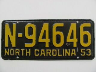 1953 North Carolina Nc License Plate Tag (n - 94646),  Vintage,  Rare,  Gc