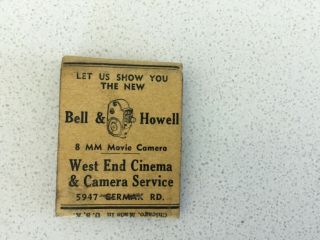 Vintage Matchbook,  Bell & Howell 8 Mm Movie Camera