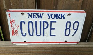Real Vintage York Ny Vanity License Plate Coupe 89 Embossed 1989